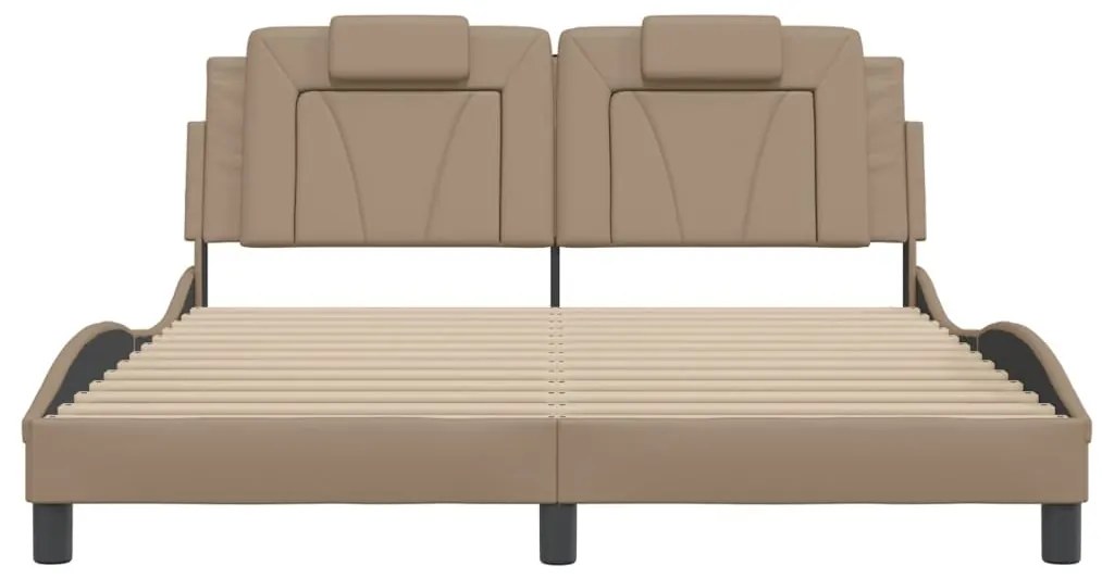 Estrutura cama c/ luzes LED 160x200 couro artificial cappuccino