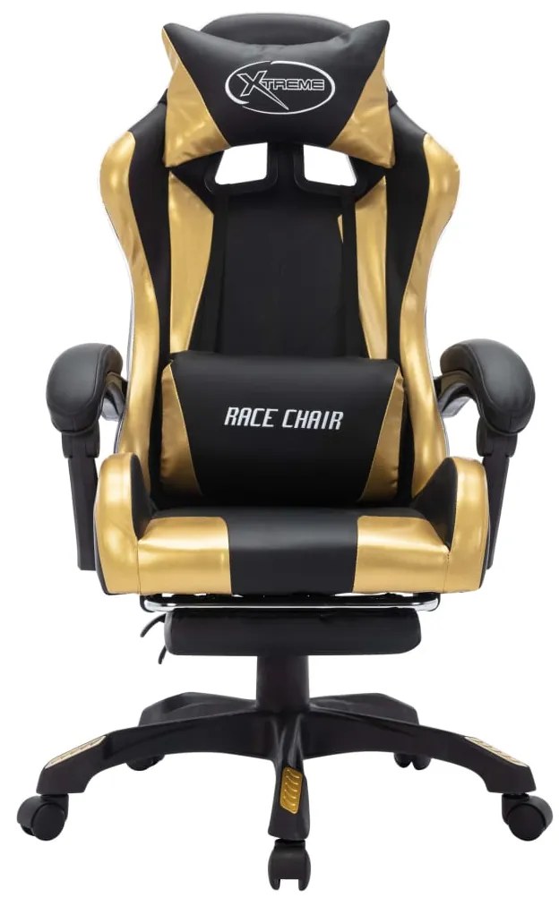 Cadeira estilo corrida luzes LED RGB couro artif. dourado/preto