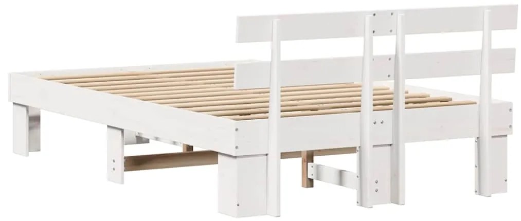 Estrado de Cama com Cabeceira Branco 140x190 cm em Madeira de Pinho