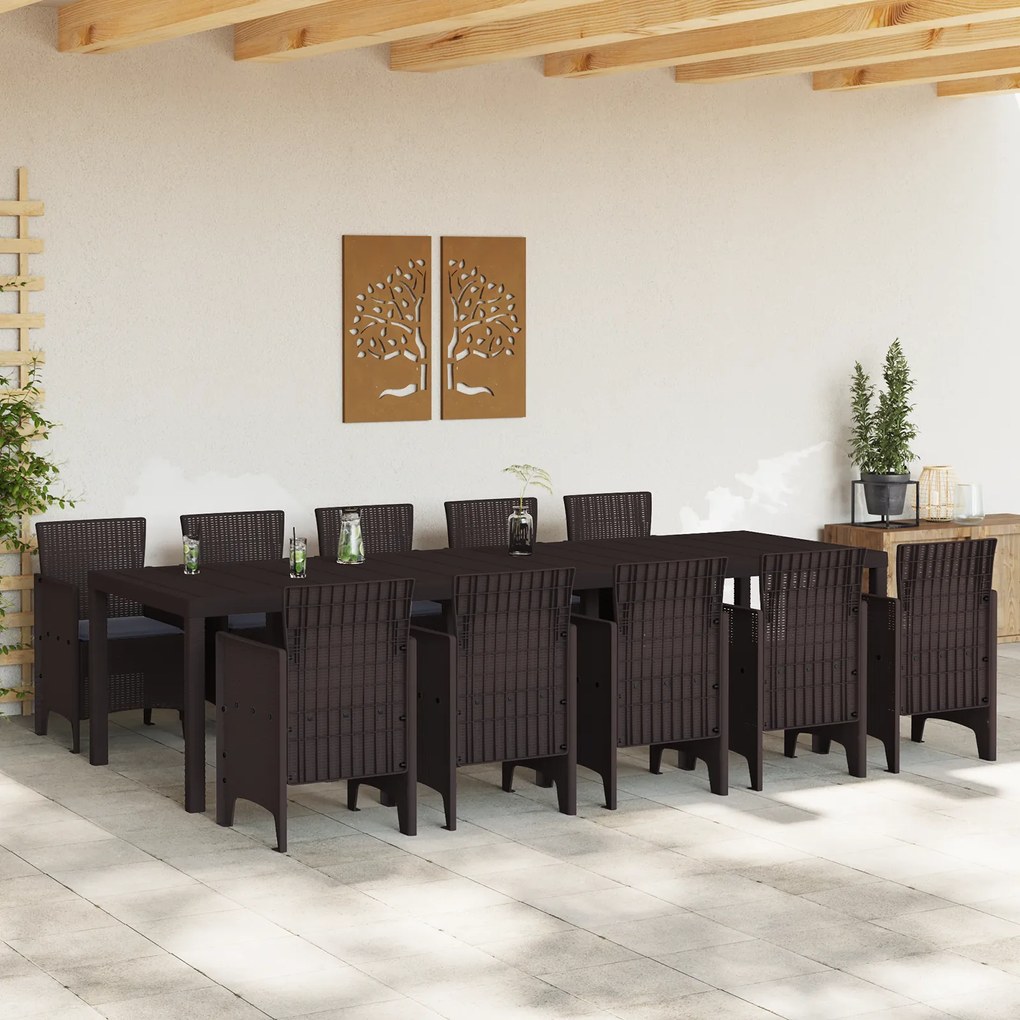 Conjunto de Jantar de 11 Peças com Almofadas Marrom Polirattan, Mesa p