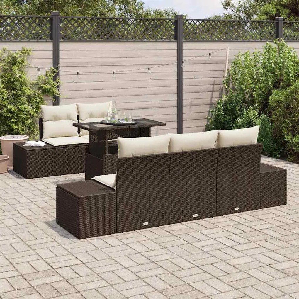 vidaXL Conjunto de Sofá de Jardim de 6 Peças com Almofadas Castanho em Rattan Poliéster