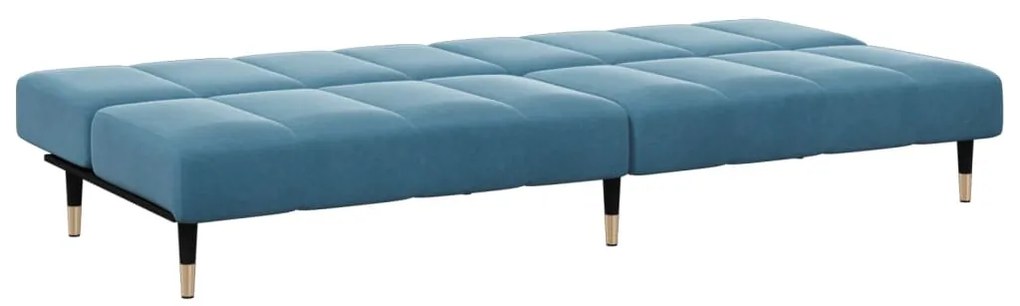 Sofá-cama 2 lugares c/ apoio de pés veludo azul