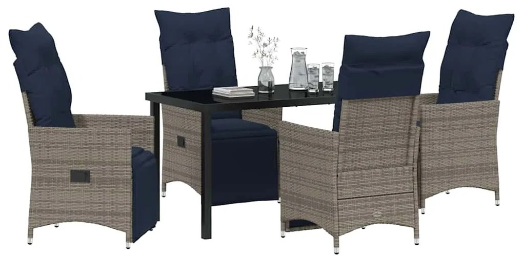 Conjunto de Jantar vidaXL de 5 Peças com Almofadas em Rattan Cinza Pol