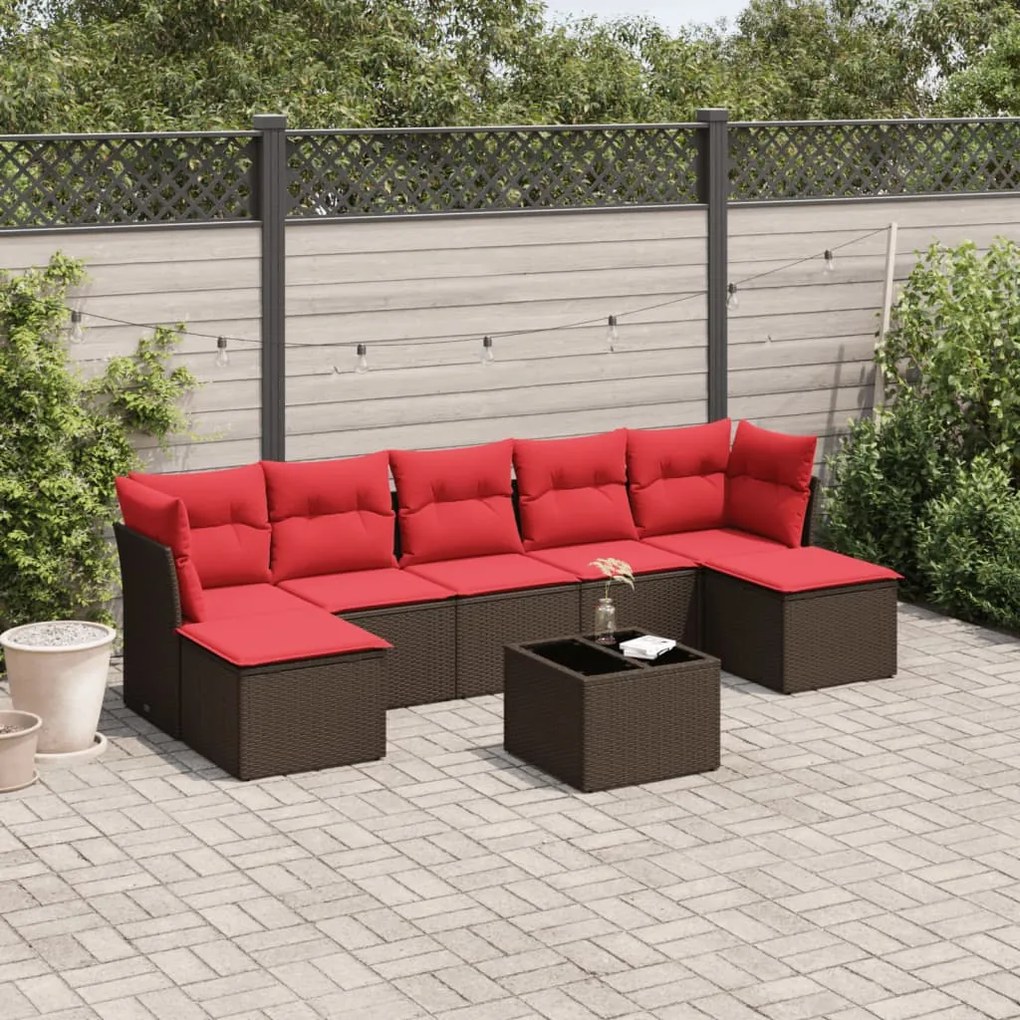 vidaXL 8 pcs conjunto sofás de jardim c/ almofadões vime PE castanho