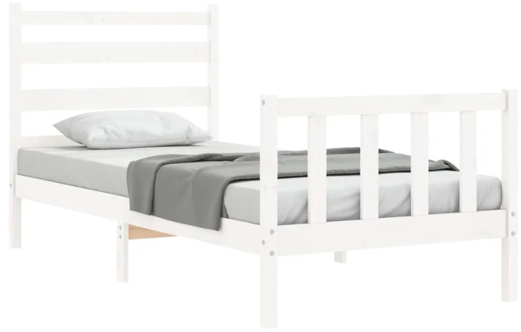 Estrutura de cama com cabeceira 100x200cm madeira maciça branco