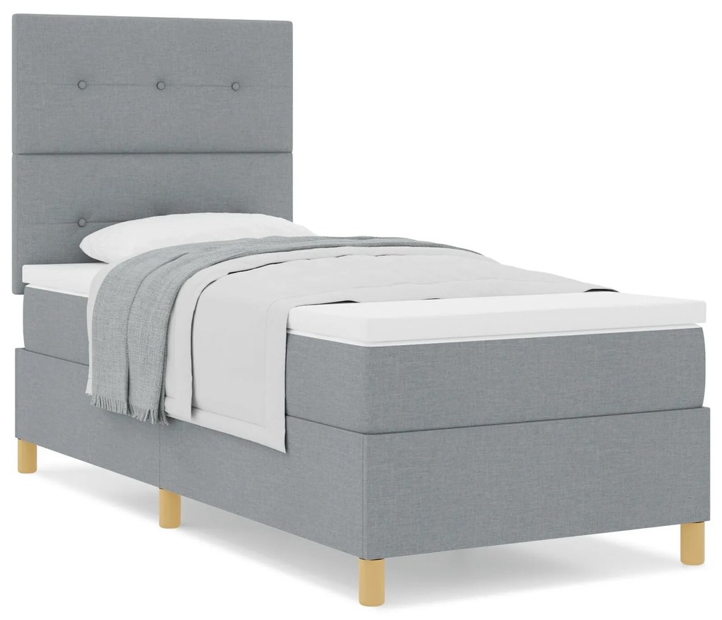 Cama Box Spring com Colchão Cinza Claro 90x200 cm Tecido