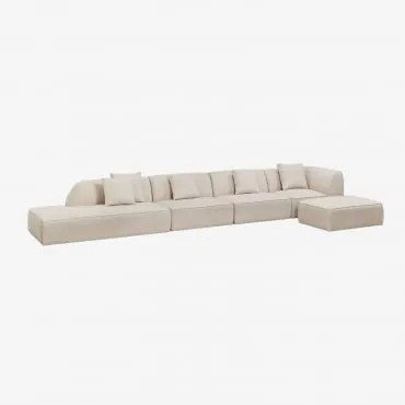 Sofá Modular De Canto Em 4 Peças Com Chaise Longue À Esquerda E Puff Estofado Cardea Chenille Bege Creme - Sklum