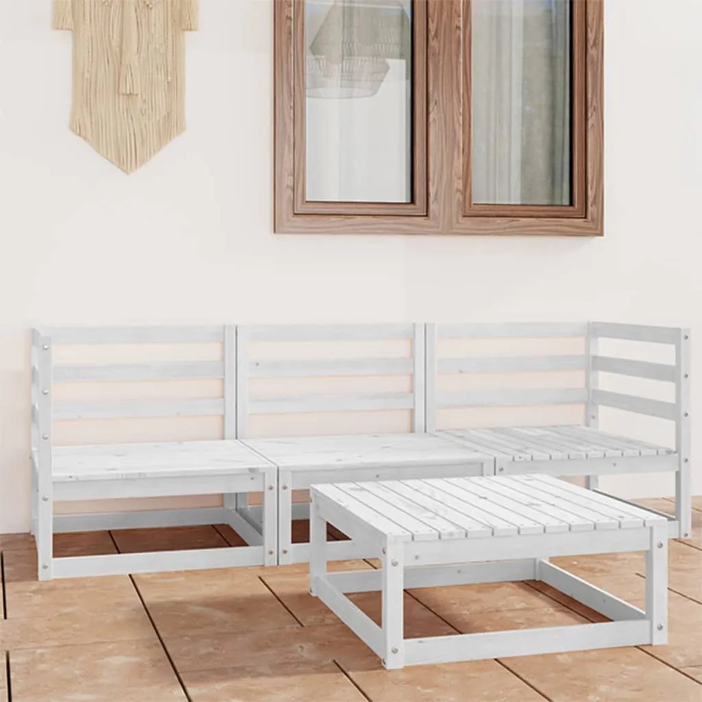 vidaXL 4 pcs conjunto lounge de jardim pinho maciço branco