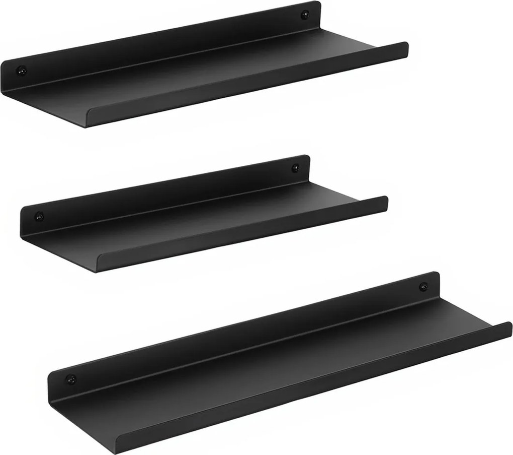 Conjunto de 3 prateleiras de parede em metal decorativas pretas