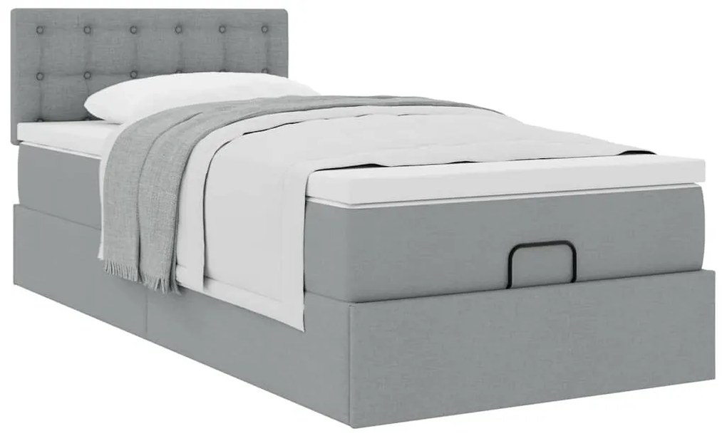 Cama otomana com colchão 100x200 cm tecido cinzento claro