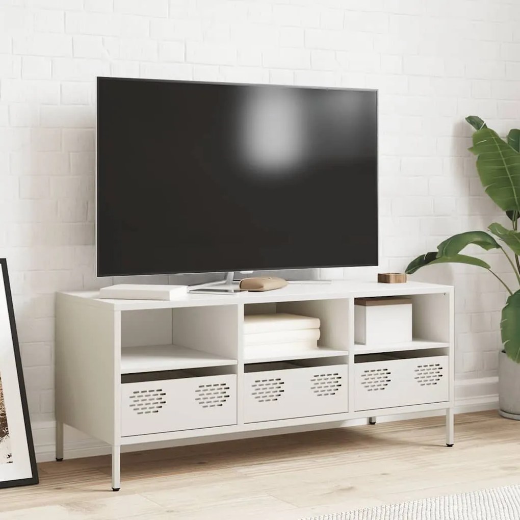 Móvel de TV 101,5x39x43,5 cm aço laminado a frio branco