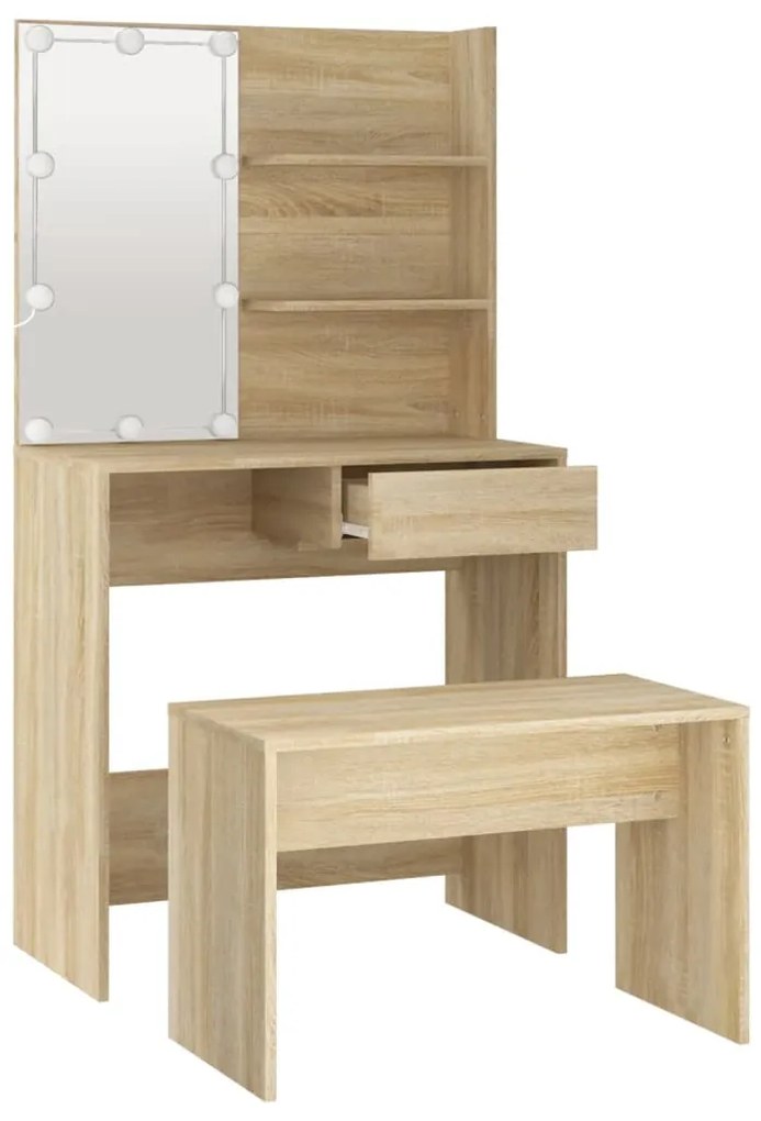 Conjunto toucador c/ LEDs madeira processada carvalho sonoma