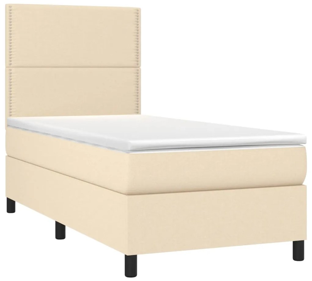 Cama box spring c/ colchão e LED 90x190 cm tecido cor creme