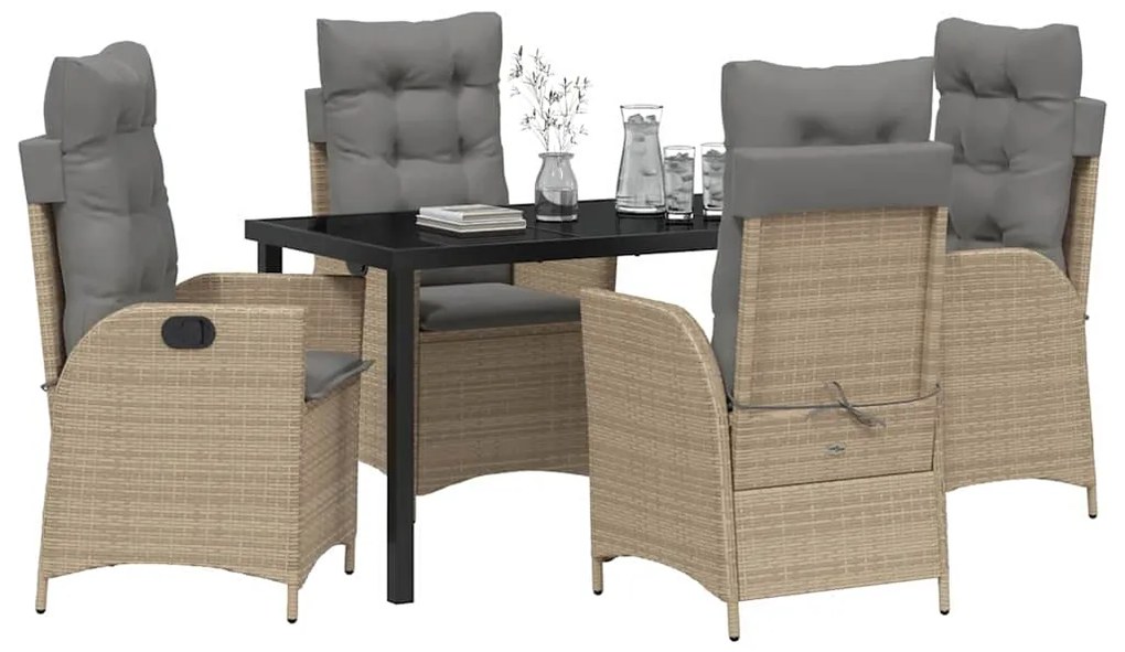 Conjunto de Jantar de Jardim com 5 Peças e Almofadas Bege em Rattan de