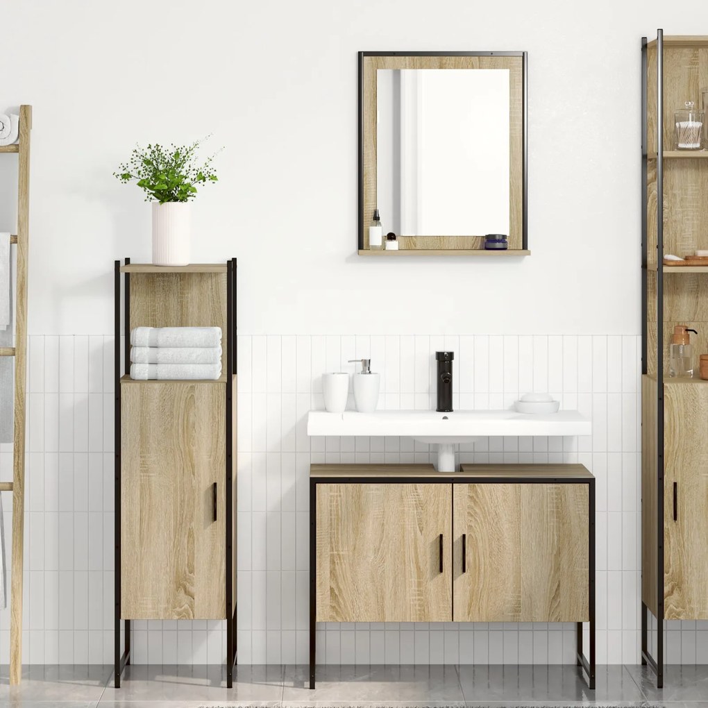 Conjunto de Móveis para Casa de Banho vidaXL 3 Peças Carvalho Claro Ma