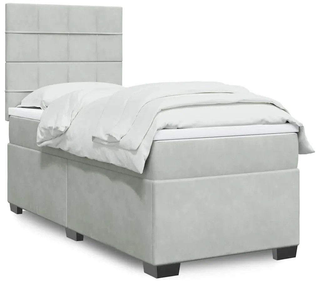 Cama com molas/colchão 90x190 cm veludo cinza-claro
