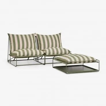 Sofá Modular De Jardim De 2 Peças E Puff Conversível Amaro Tapioca Beige - Verde Azeitona Profundo - Sklum