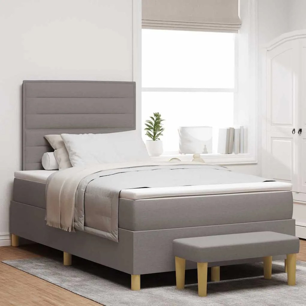 Cama Box com Colchão e Banco Taupe 120x200 cm Tecido