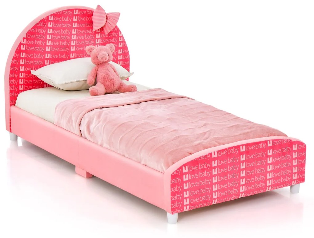 Cama infantil Estrutura de cama infantil com cabeceira e estribo macios para meninas com 6 pés estáveis ajustáveis 152 x 77 x 70 cm rosa