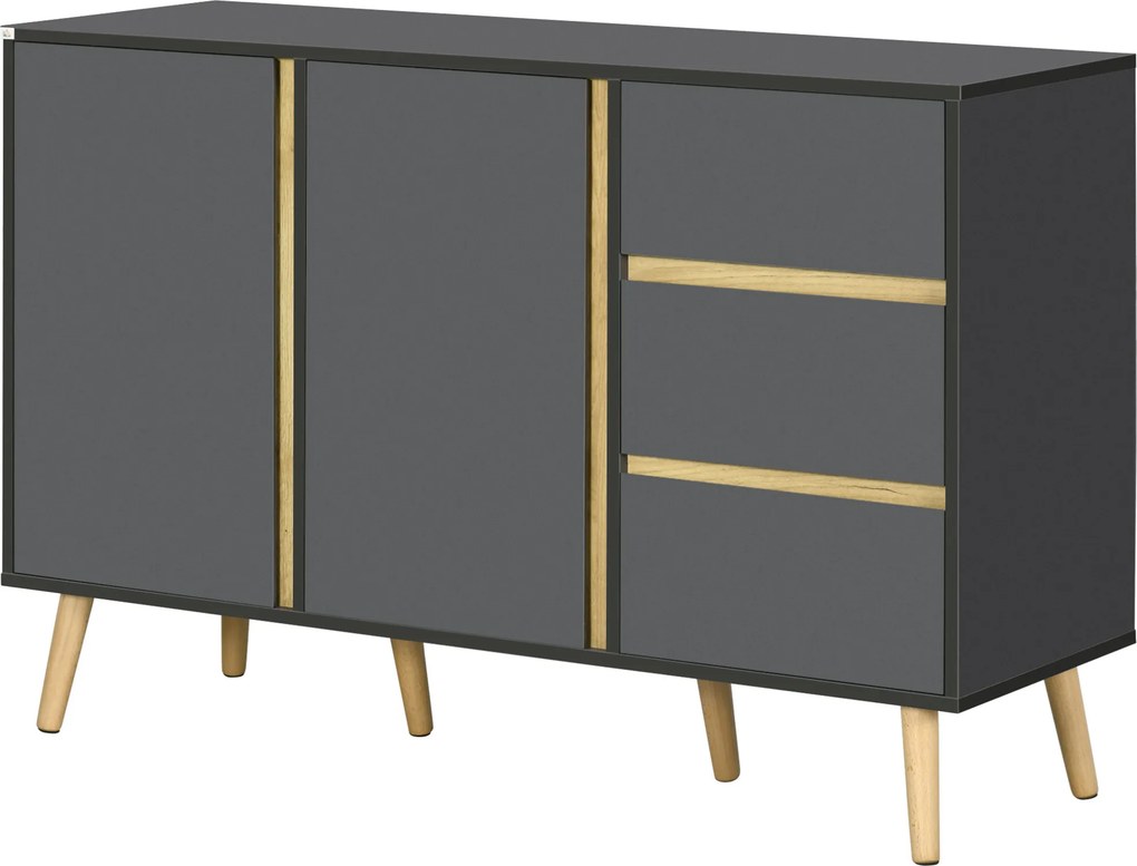 Aparador baixo com 2 portas e 3 gavetas, estilo escandinavo, 120 x 40 x 80 cm, cinza