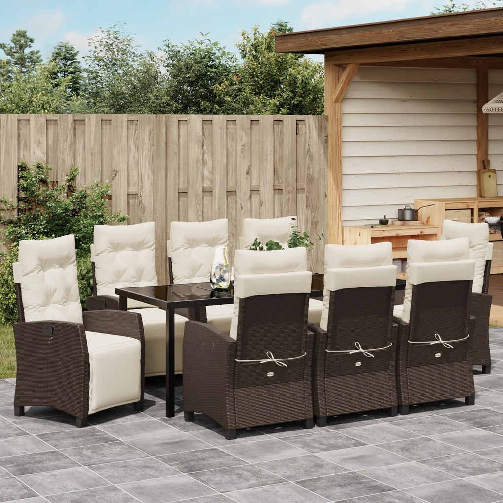 Conjunto de Jantar de Jardim 9 Peças Rattan Polipropileno Marrom