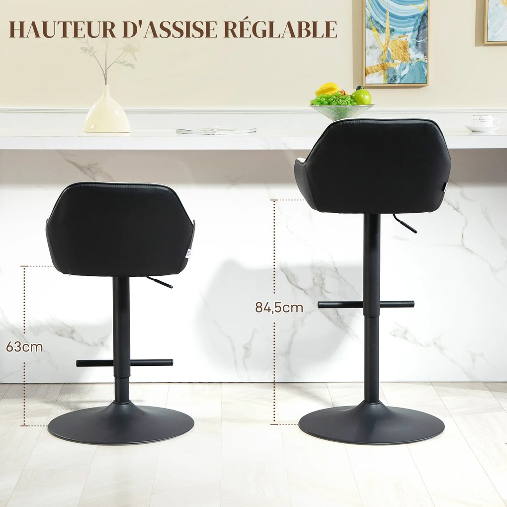 Conjunto de 2 bancos de bar com altura ajustável, tecido com efeito de linho e base em aço, 52,5 x 53 x 86,5-108 cm cinzento claro, preto