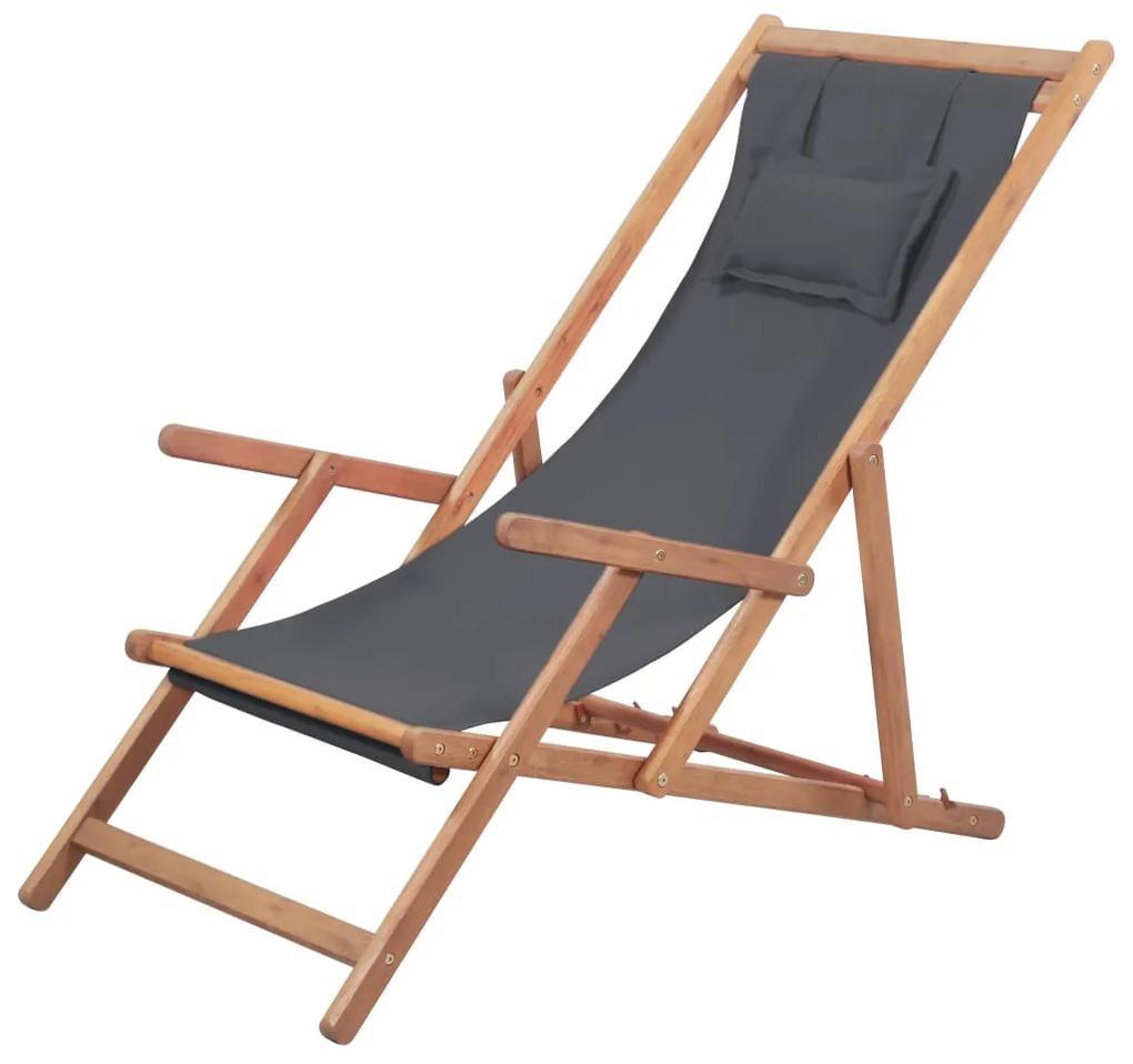 43997 vidaXL Cadeira de praia dobrável tecido estrutura de madeira cinzento