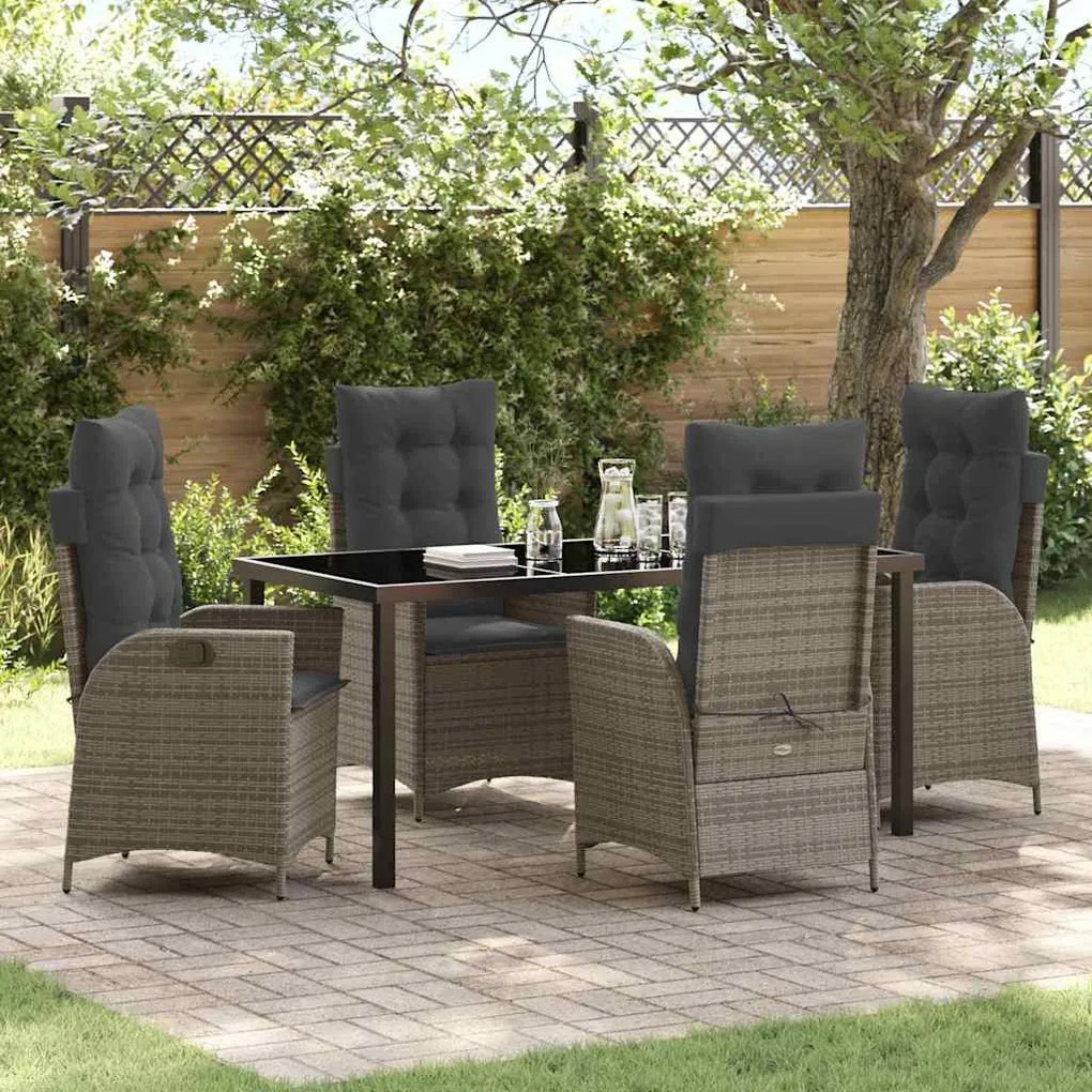 vidaXL Conjunto de Jantar de Jardim com 5 Peças e Almofadas Cinzas em Rattan Sintético
