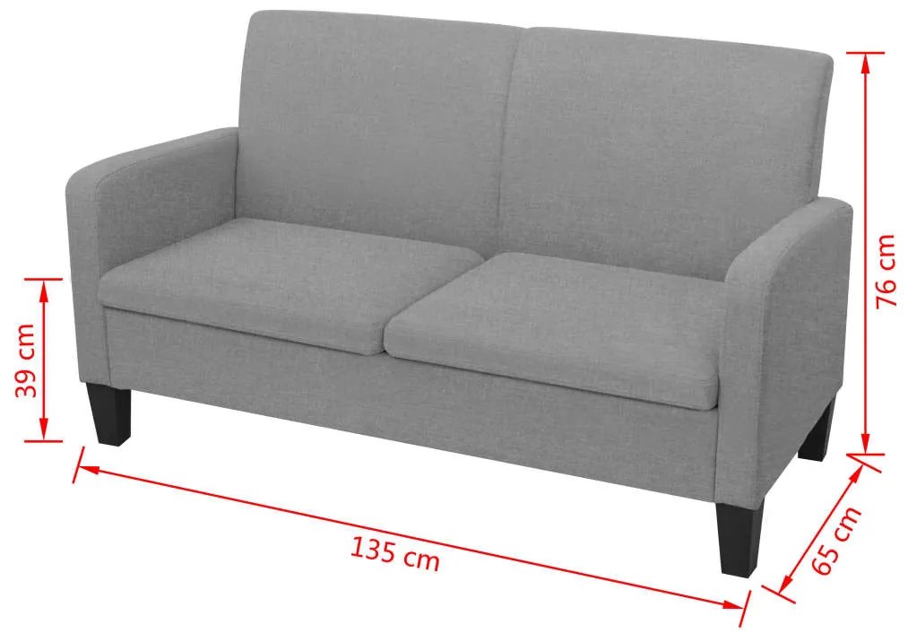 Sofá de 2 lugares 135x65x76 cm cinzento claro