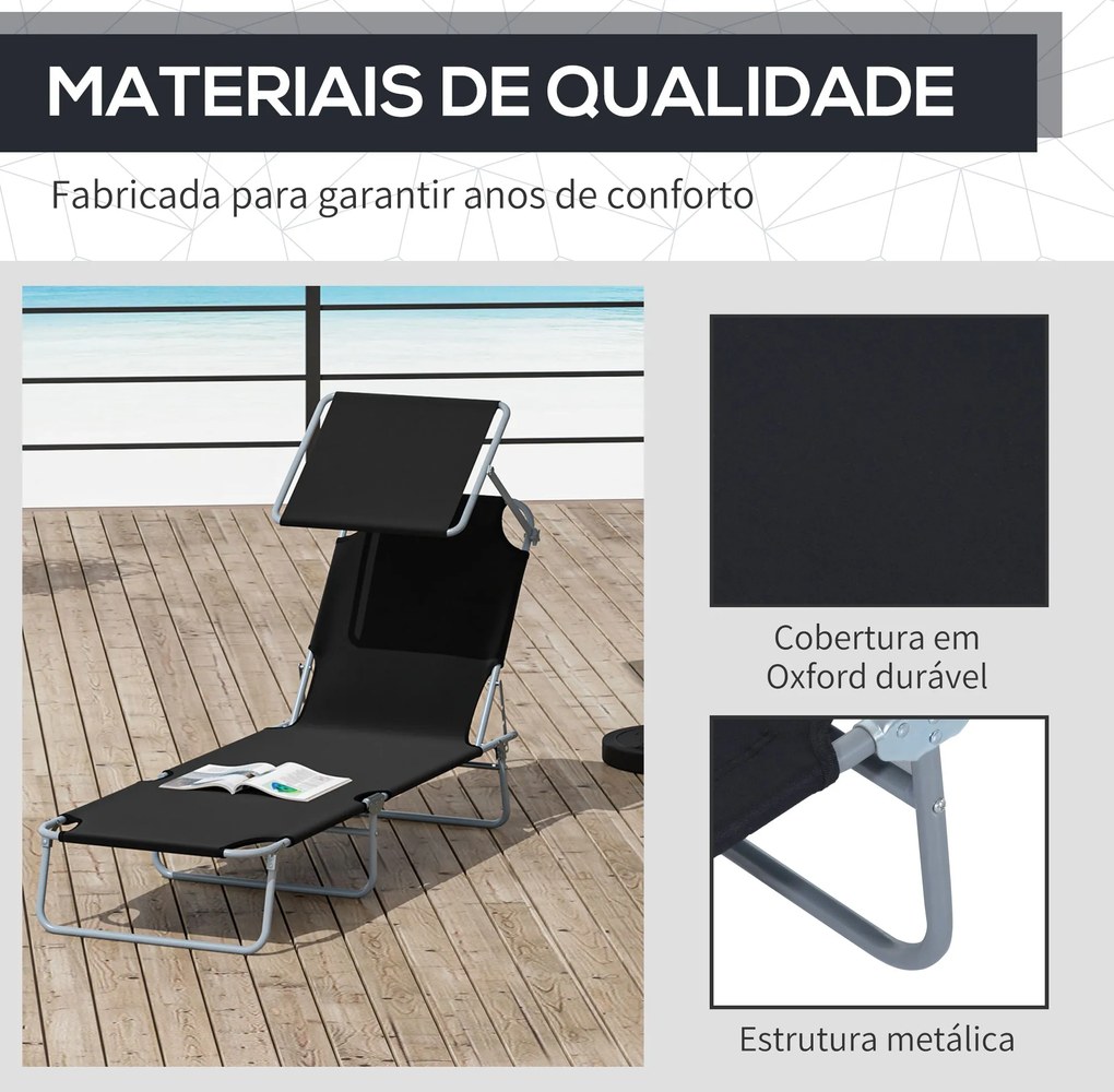 Espreguiçadeira de Jardim Dobrável com Toldo Removível e Ajustável em