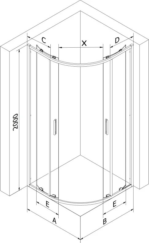 Mexen Exo-S Duo cabine de duche semicircular assimétrica de correr 100 x 80 cm, transparente, cromada - 8132-100-080-01-00