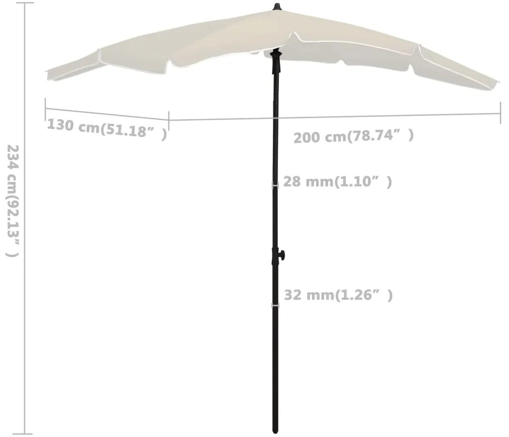 Guarda-sol de jardim com poste 200x130 cm cor areia