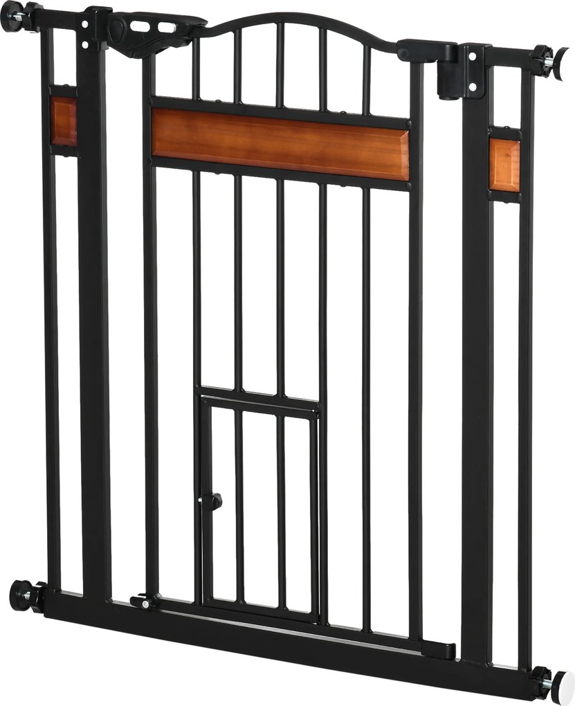 Barreira de segurança para animais com sistema de duplo bloqueio, sem necessidade de perfuração, 74 a 80 cm, em aço e madeira de pinho preto