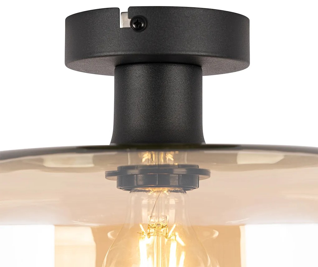 LED Plafon Inteligente Preto com Vidro Âmbar incl. Wifi A60 - Bizle Art Deco