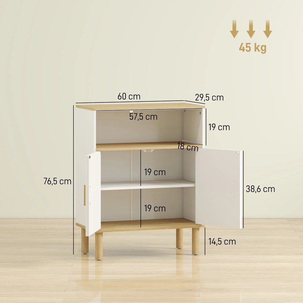 Móvel de Casa de Banho, 60 x 29,5 x 76,5 cm, Prateleira Ajustável, Branco