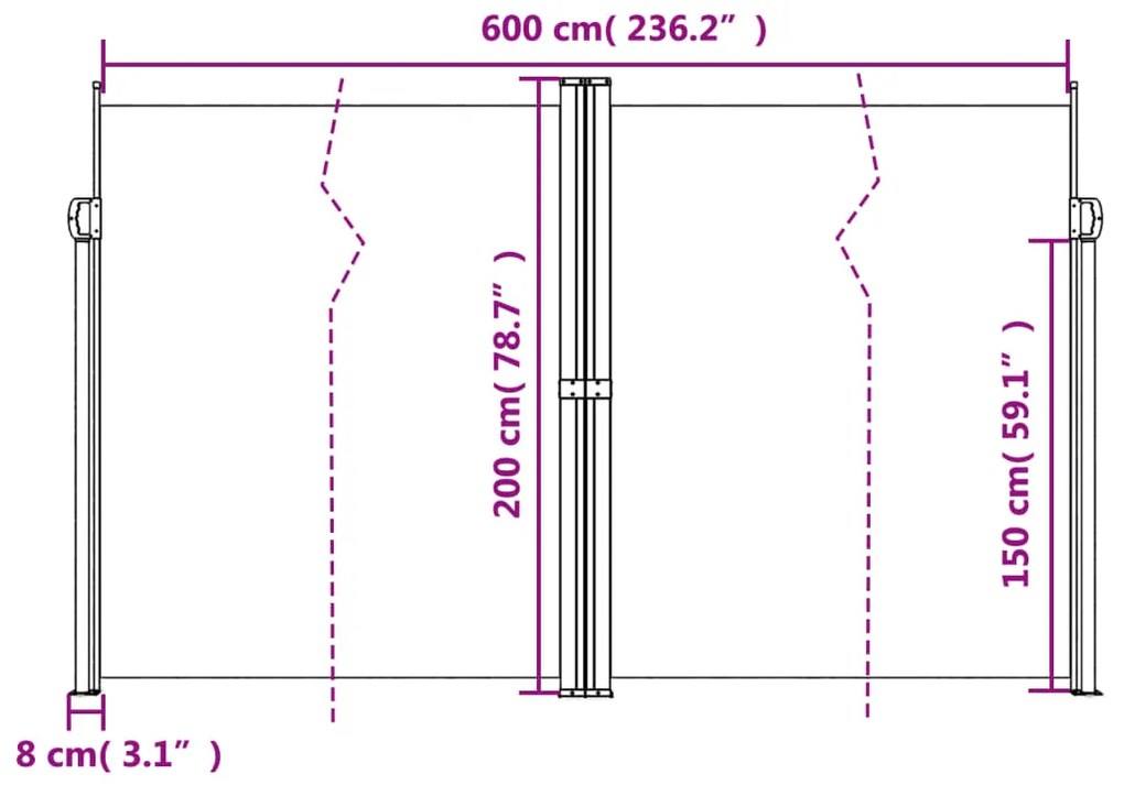 Toldo lateral retrátil 200x600 cm cinzento-acastanhado