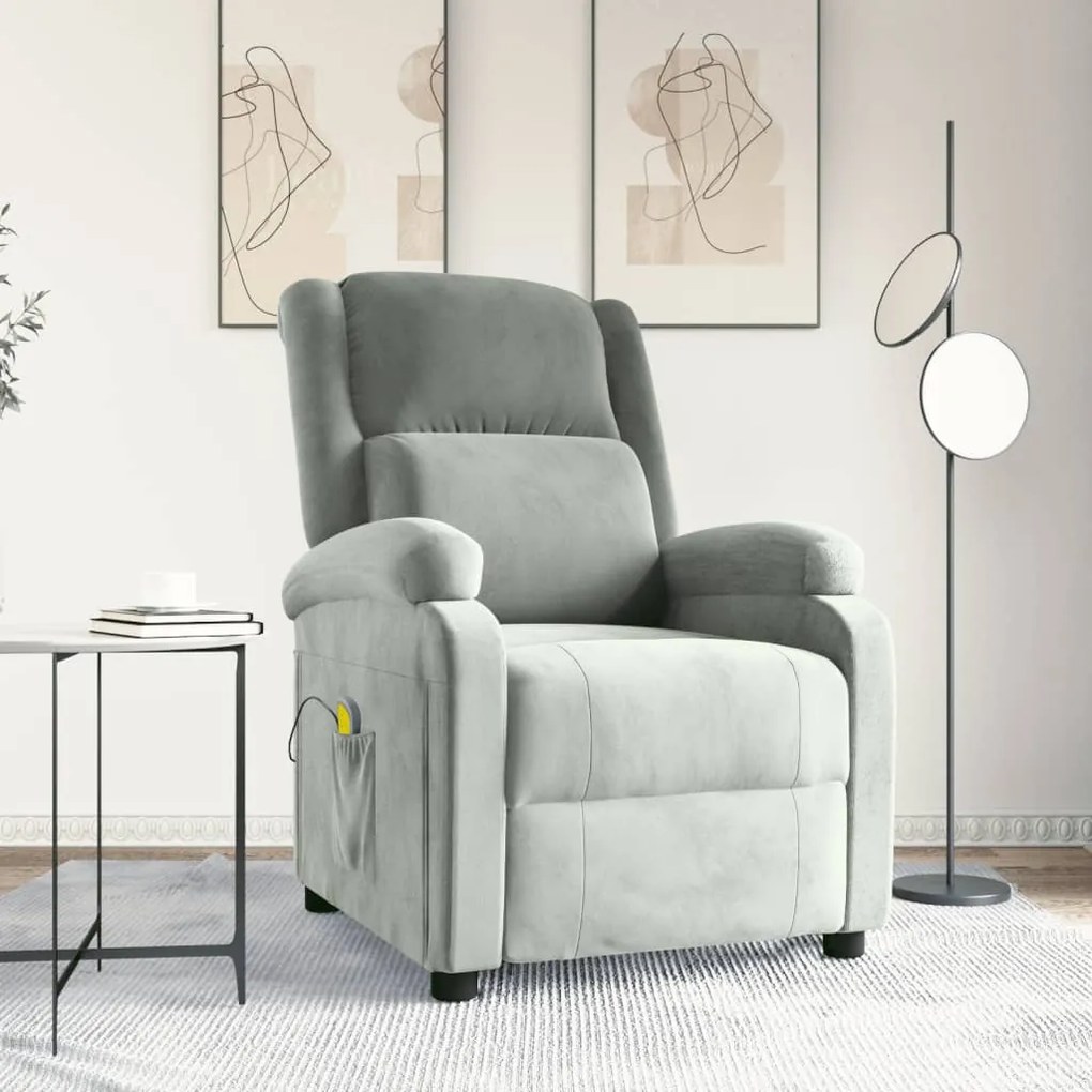 Poltrona de massagens veludo cinzento-claro