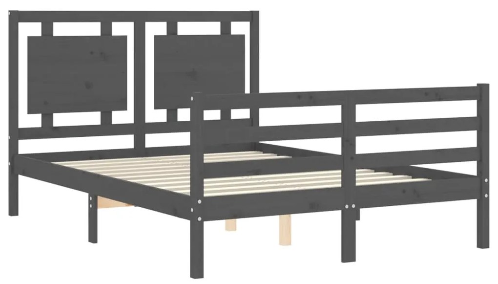 Estrutura de cama com cabeceira 140x190 cm madeira maciça cinza