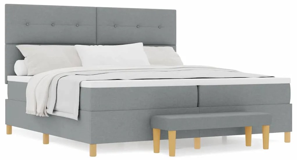 Cama Box Spring com Colchão e Banco Cinzento Claro 200x200 cm de Tecid