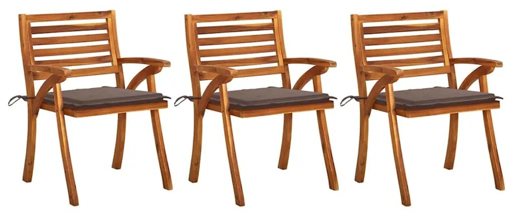 vidaXL Cadeiras de jantar jardim c/ almofadões 3 pcs acácia maciça