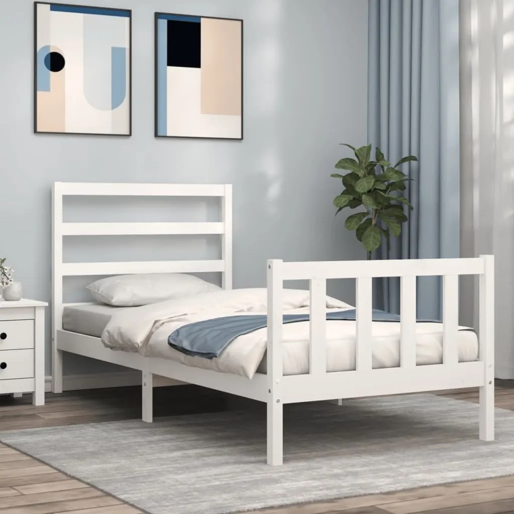 Cama sem colchão 90x200 cm madeira de pinho maciça branco