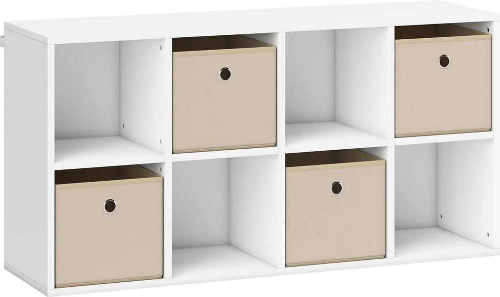 HOMCOM Estante Cubo Estante de Armazenamento Horizontal ou Vertical com 8 Compartimentos e 4 Gavetas de Tecido 53,7x30x79,8 cm Branco e Bege | Aosom Portugal