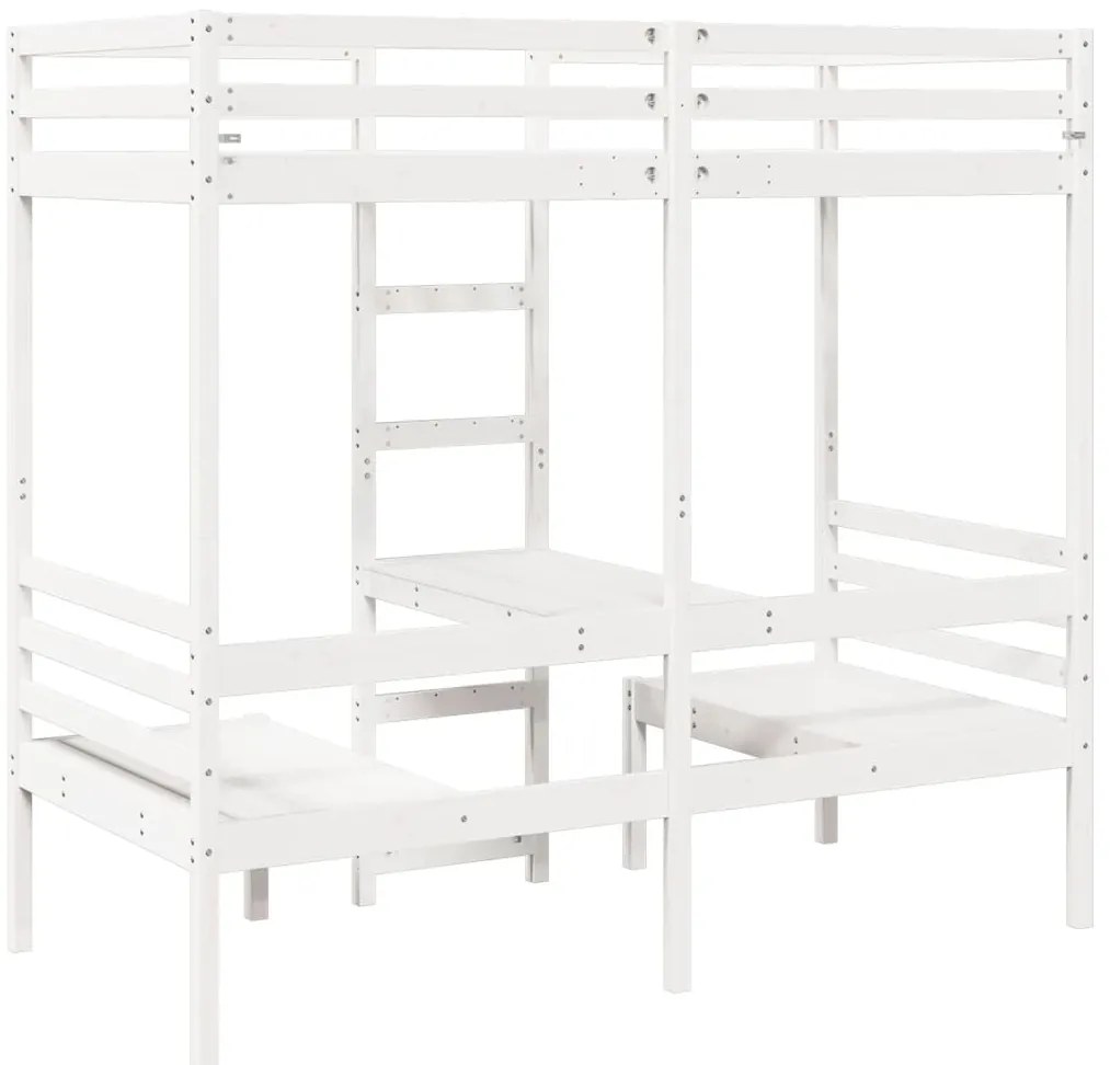 Cama alta c/ secretária/cadeiras 80x200 cm pinho maciço branco