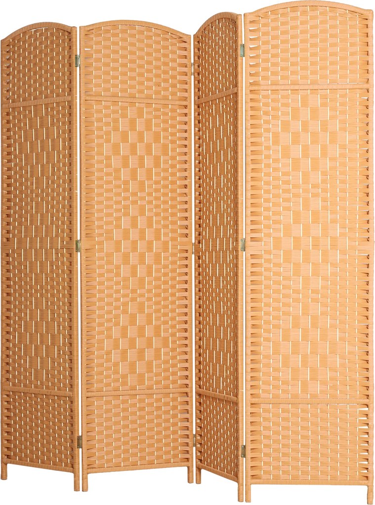Biombo de interior em madeira 180 x 180 cm,, com 4 painéis, divisória dobrável para sala de estar ou quarto, castanho claro