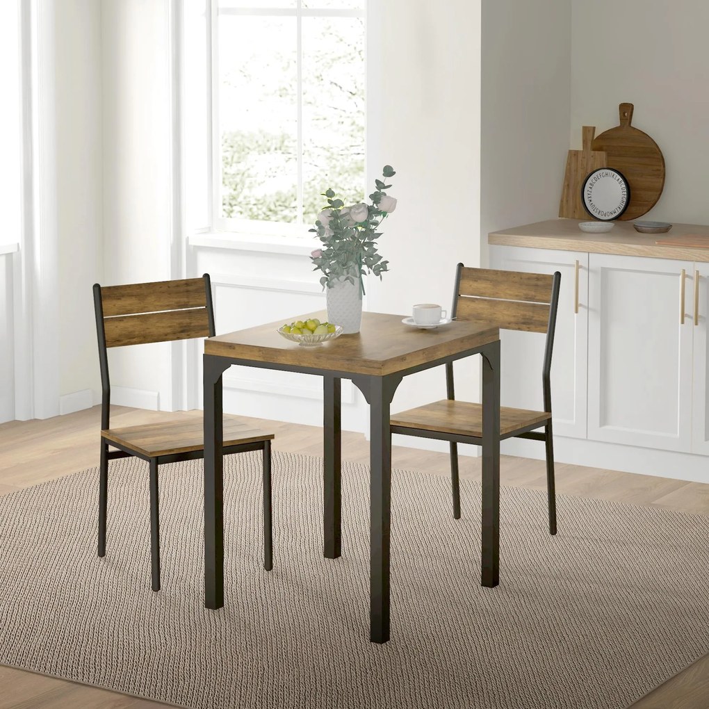 Conjunto de mesa de jantar com 2 cadeiras encaixáveis, para cozinha, sala de estar e casa, estilo rústico