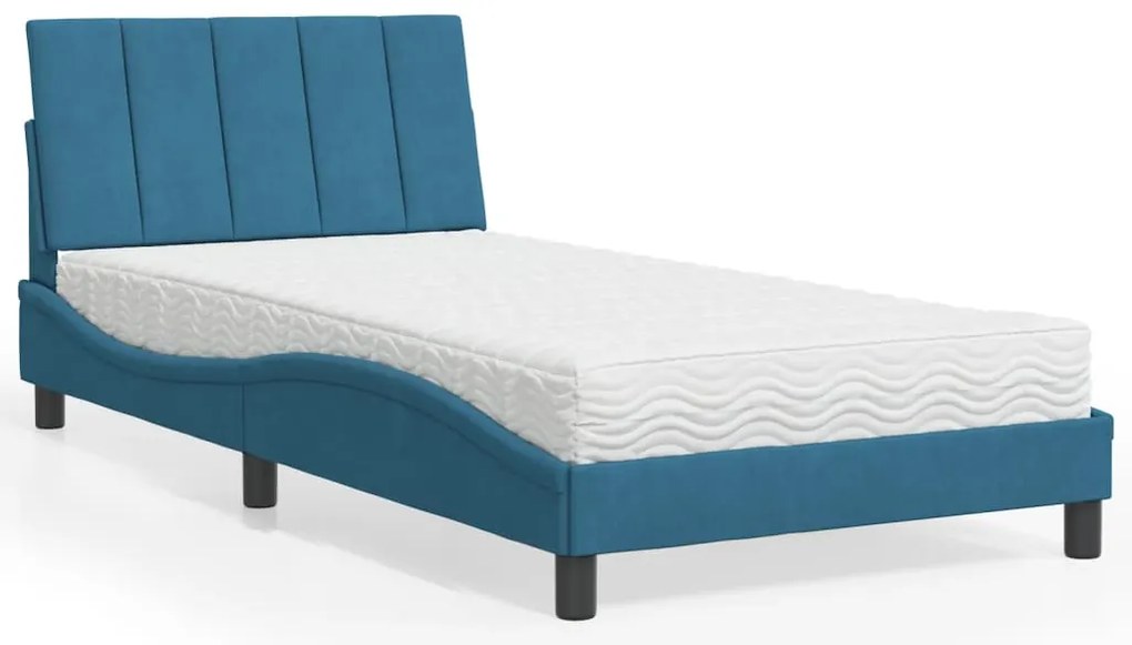 vidaXL Cama com colchão 100x200 cm veludo azul