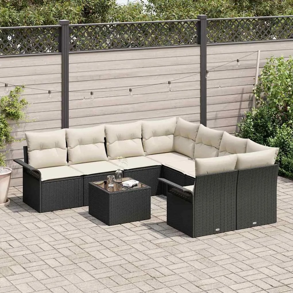 Conjunto de Sofá de Jardim 9 Peças com Almofadas Pretas em Rattan Sint
