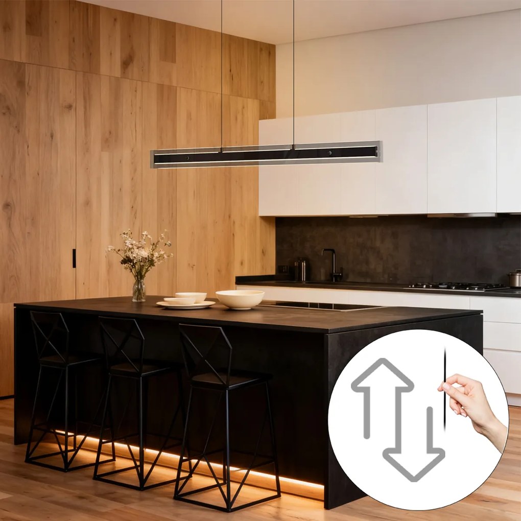 Candeeiro suspenso moderno preto com vidro fumado incl. LED Easylift - Catch