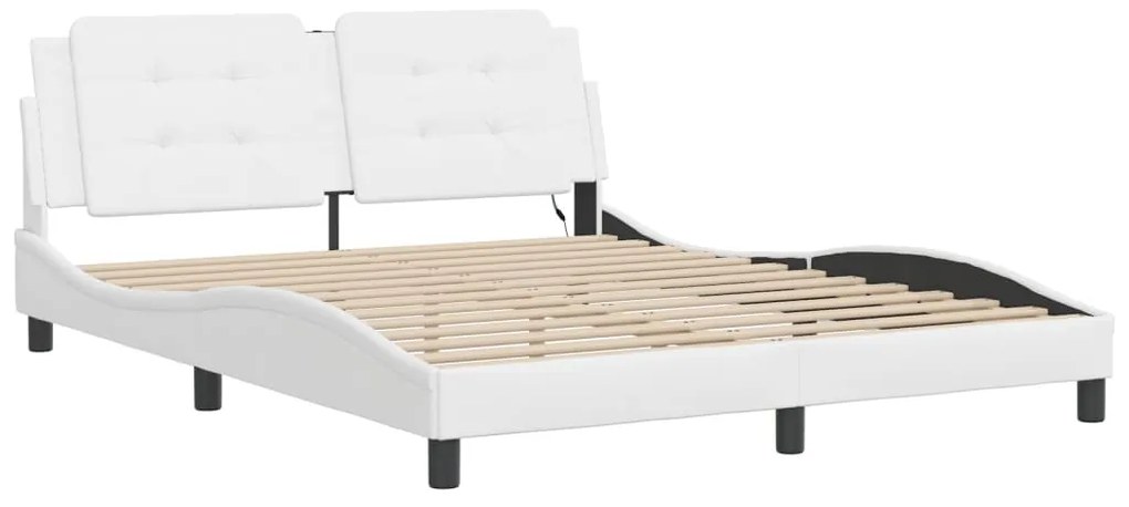 Estrutura de cama c/ luzes LED 160x200 cm couro artif. branco