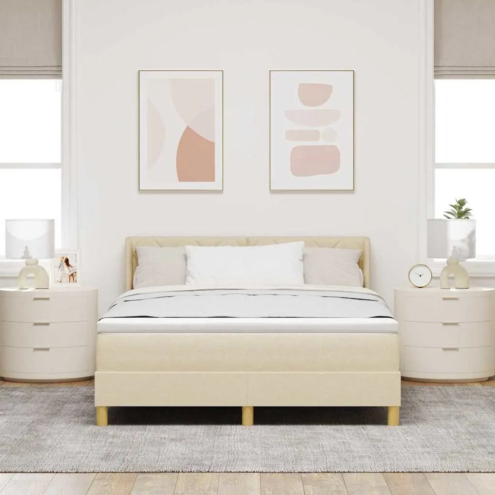 Cama Box com Colchão Creme, 140 x 190 cm, Tecido